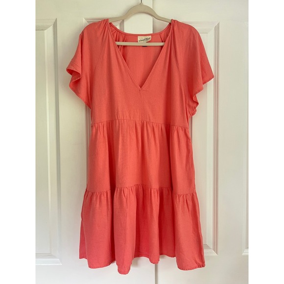 Universal Thread Dresses & Skirts - Universal Thread Coral Linen Blend Tiered V-Neck Coastal Cottage Mini Dress S